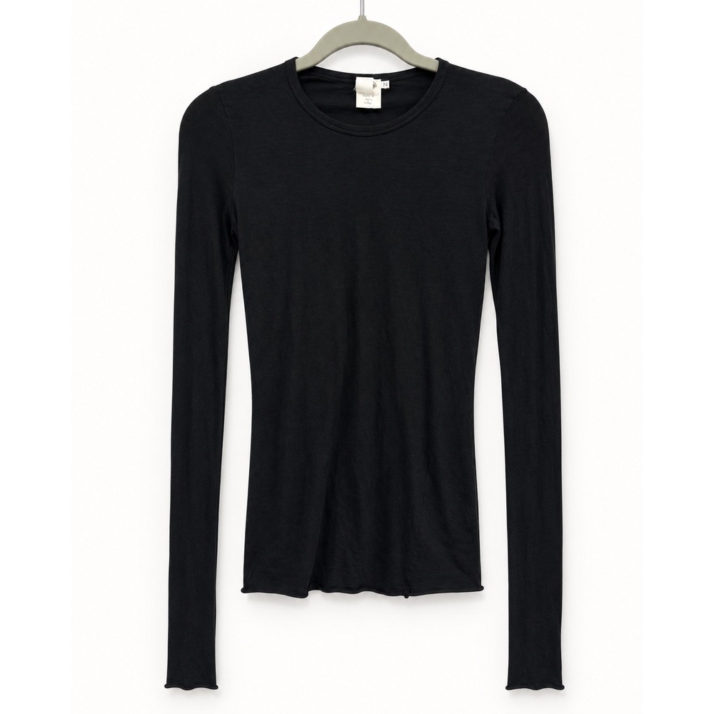Kristensen Du Nord Top Women Size 6 US Black Long‎ Sleeve Raw Hem Minimalist